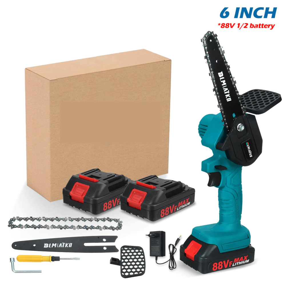 (With 1 Battery) 6" 3000W 88Vf Cordless Electric Chainsaw Handheld Saw Wood Cutter +2 Battery 9078193478075