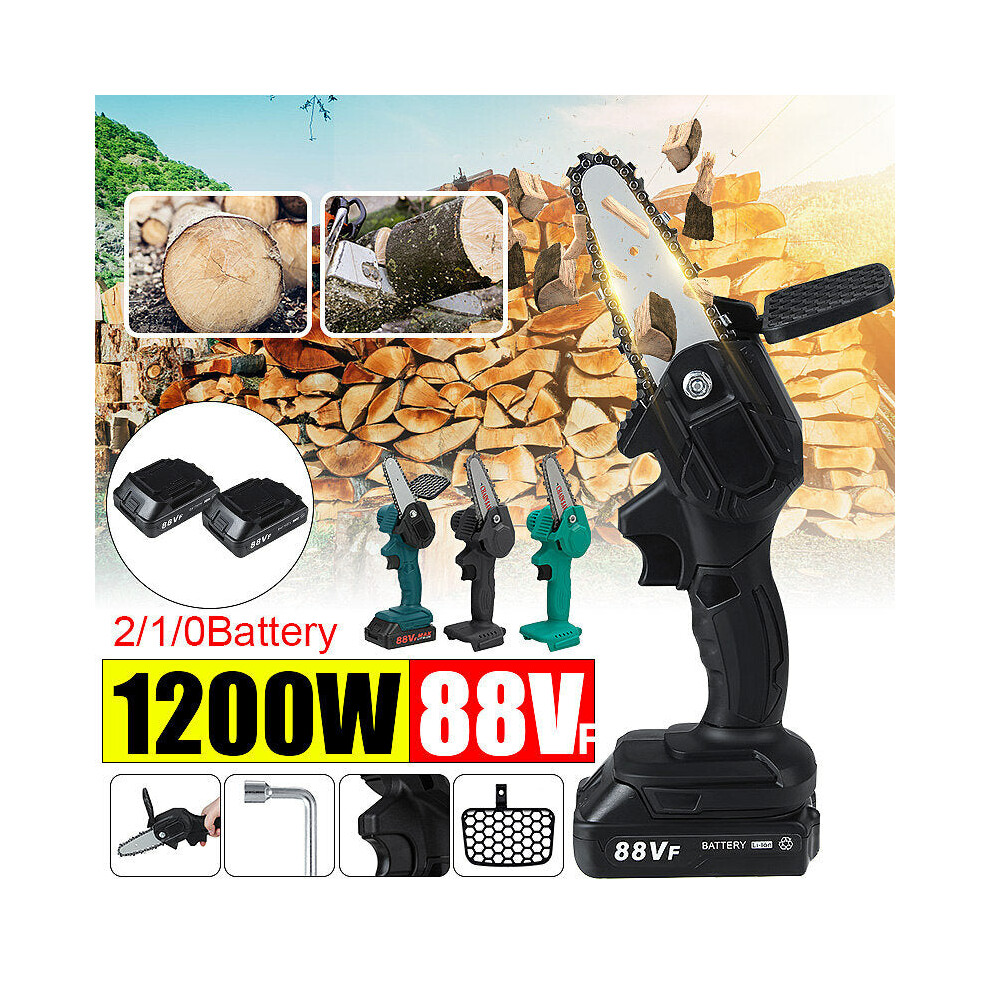 (With 2 Batteries) 4 Inches Mini Cordless Electric Chainsaw Powered Wood Cutter Saw Rechargeable Battery 9078193478419