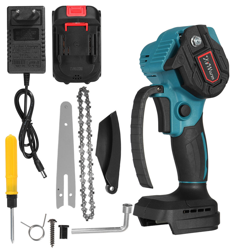 (One Battery, EU Plug) 6 Inch 88VF Portable Electric Pruning Chain Saw Small Woodworking Chainsaw