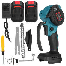 (Two Batteries, EU Plug) 6 Inch 88VF Portable Electric Pruning Chain Saw Small Woodworking Chainsaw