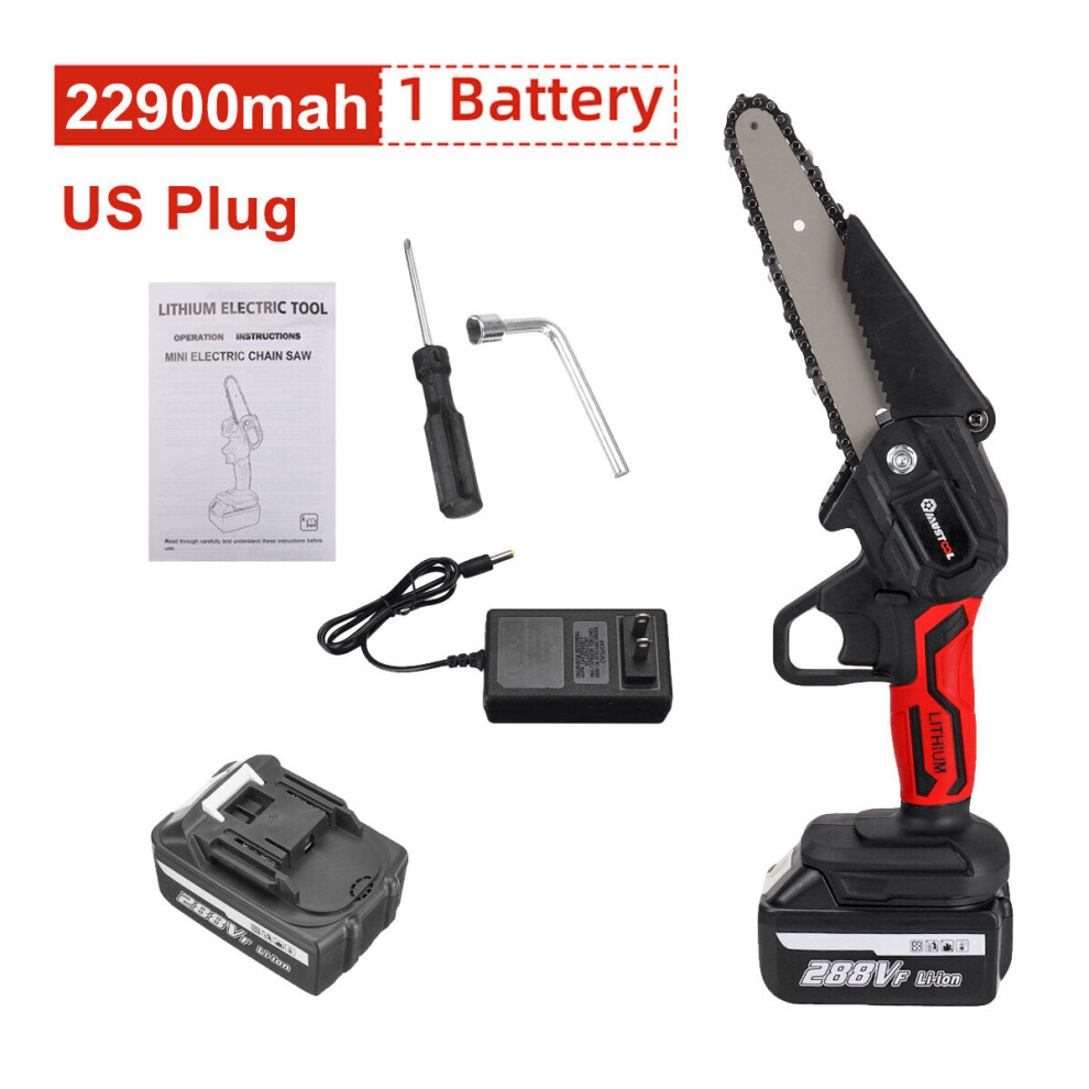 (One Battery, US Plug) 6 Inch 1200W Electric Chain Saw Cordless Pruning Chainsaw Garden Woodworking Tool