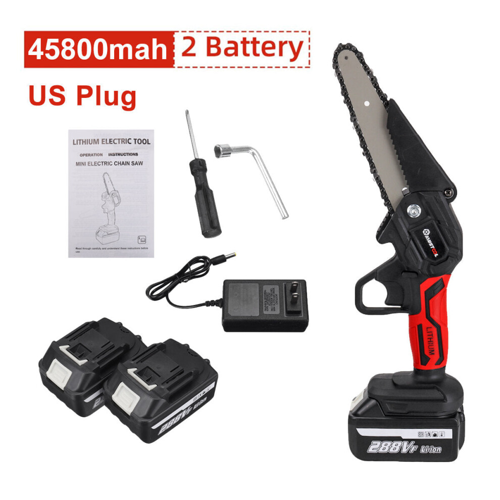 (Two Batteries, Us Plug) 6 Inch 1200W Electric Chain Saw Cordless Pruning Chainsaw Garden Woodworking Tool 9078193477979