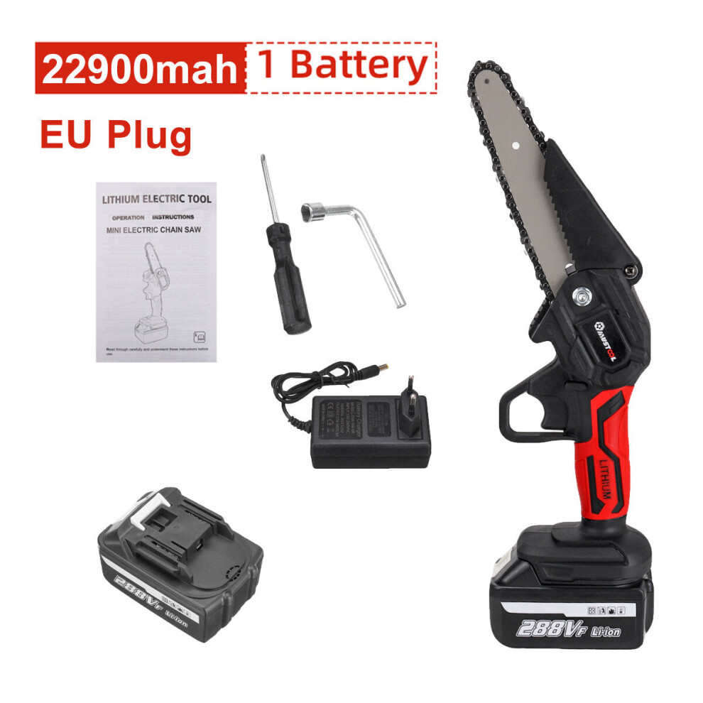 (One Battery, Eu Plug) 6 Inch 1200W Electric Chain Saw Cordless Pruning Chainsaw Garden Woodworking Tool 9078193477986