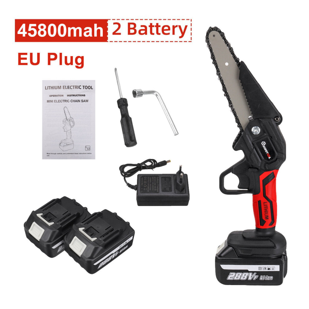 (Two Batteries, Eu Plug) 6 Inch 1200W Electric Chain Saw Cordless Pruning Chainsaw Garden Woodworking Tool 9078193477993