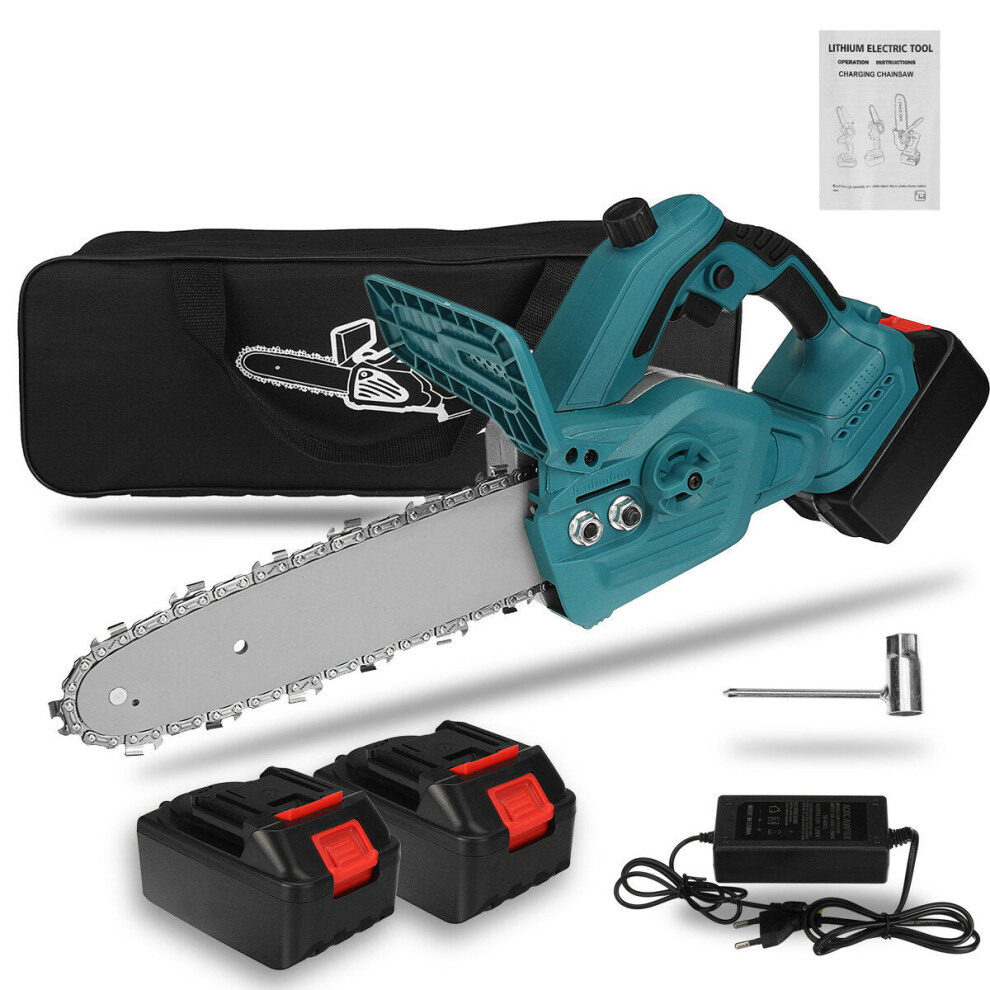 (Two Batteries) 300W 10In One-hand Electric Rechargeable Chain Saw Cordless Chainsaw Wood Cutter Woodworking Tool