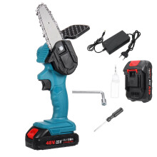 (Two Batteries) 4inch 800W 48VF Electric Chain Saw Portable Handheld Wood Cutter Woodworking Cutting Tool EU Plug