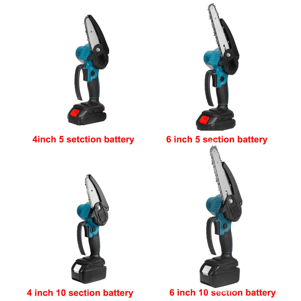 (Blue, Two 5-Cells Batteries) 88VF 4/6 Inch Cordless Electric Chain Saw Kit One-Hand Saw Mini Portable Woodworking Wood Cutter