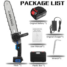 (One Battery, Plastic Box) 12" Cordless Electric Chain Saw One-Hand Saw Woodworking Tool W/ 1/2pcs Battery