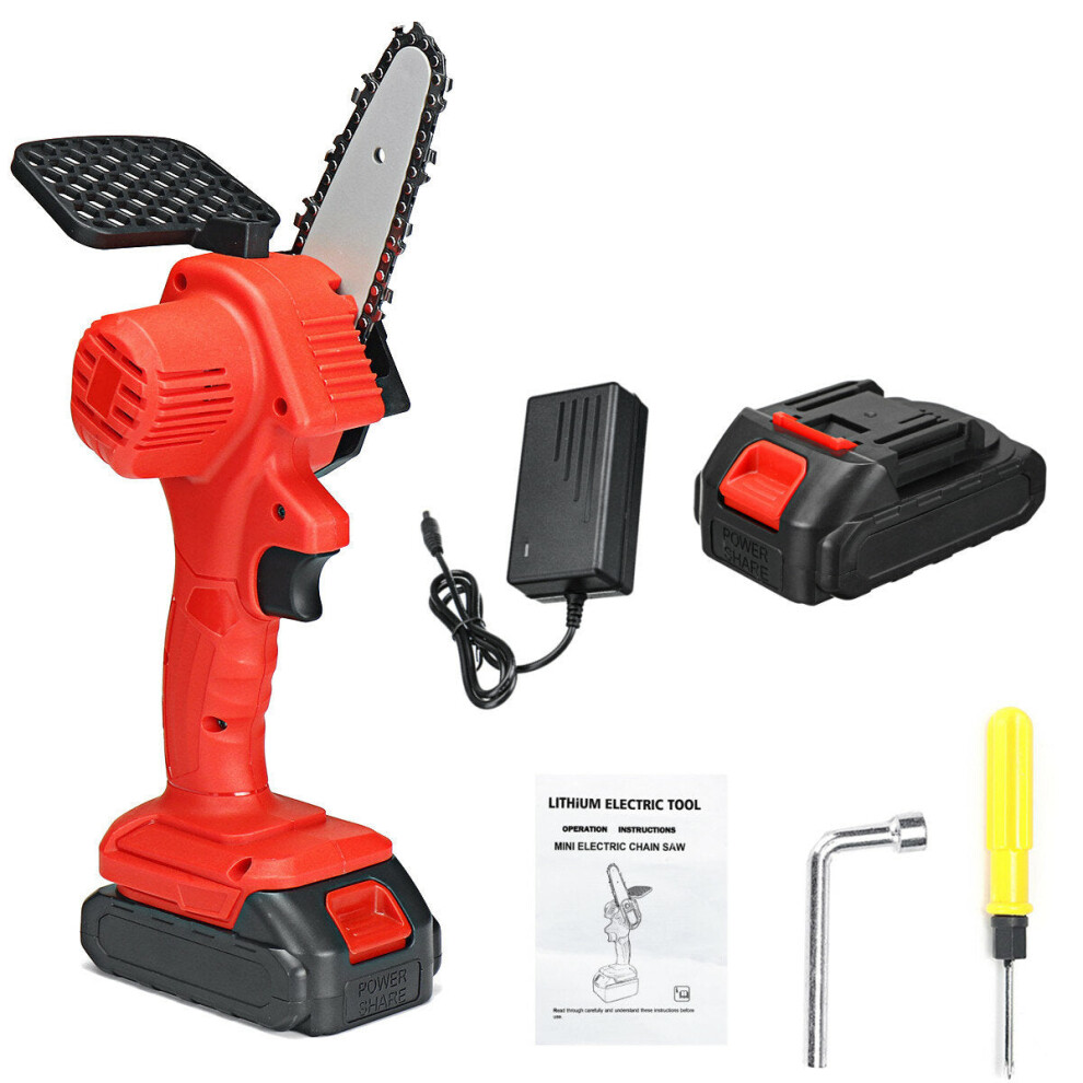 (US Plug) 550W 24V 4" Mini Cordless Electric Chain Saw One-Hand Woodworking Wood Cutter