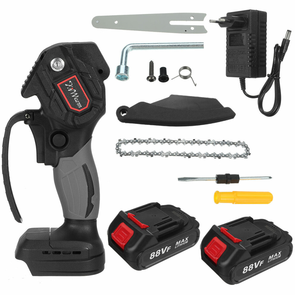 (Two Batteries, Eu Plug) 6 Inch 88Vf Portable Electric Pruning Chain Saw Rechargeable Small Woodworking Chainsaw 9078193477917