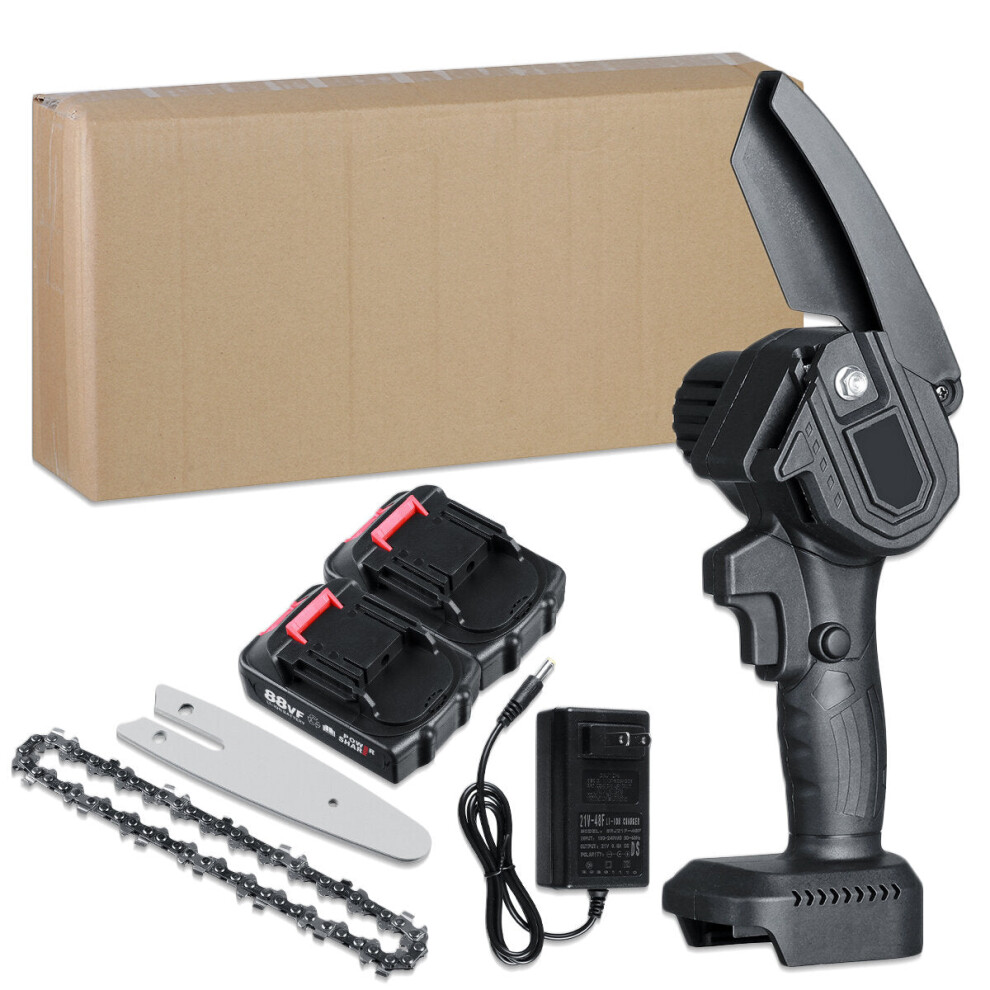 (Two Batteries) 21V Cordless Electric Chainsaw Chain Saw Handheld Garden Wood Cutting Tool With Battery 9078193478716