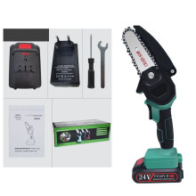 (Green, Two Batteries) 4 Inch 24V 650W Rechargable Portable Wood Pruning Saw For Cutting Woodwork