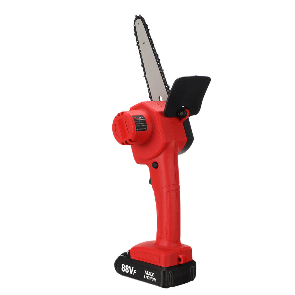 (Red, Two Batteries) 88VF 6Inch Electric Chain Saw Woodworking Wood Cutter One-Hand Saw W/ 1/2 Battery
