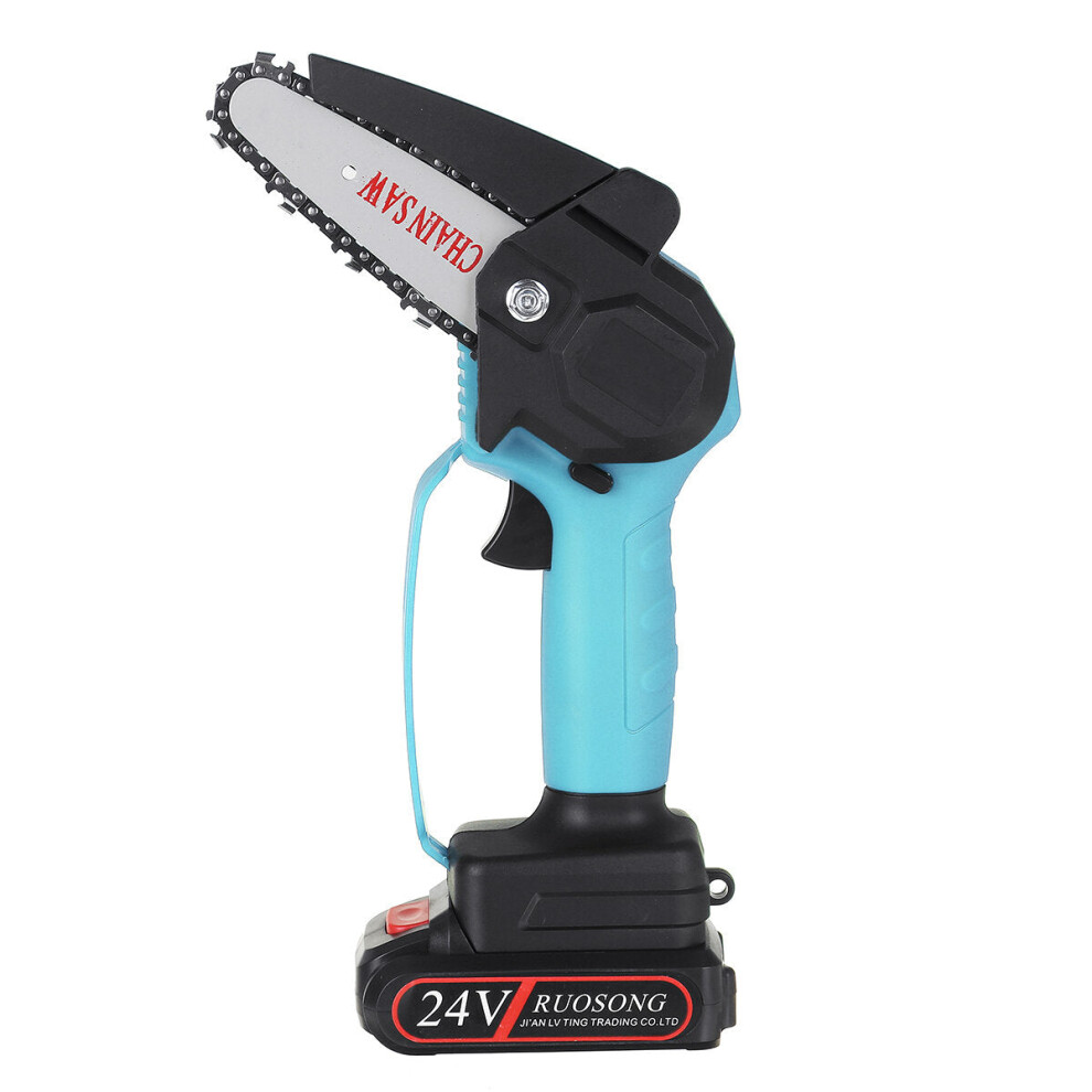 (Blue, One Battery) 1000W 4 Inch Cordless Electric Chain Saw Wood Mini Cutter One-Hand Saw Woodworking Tool 9078193479157