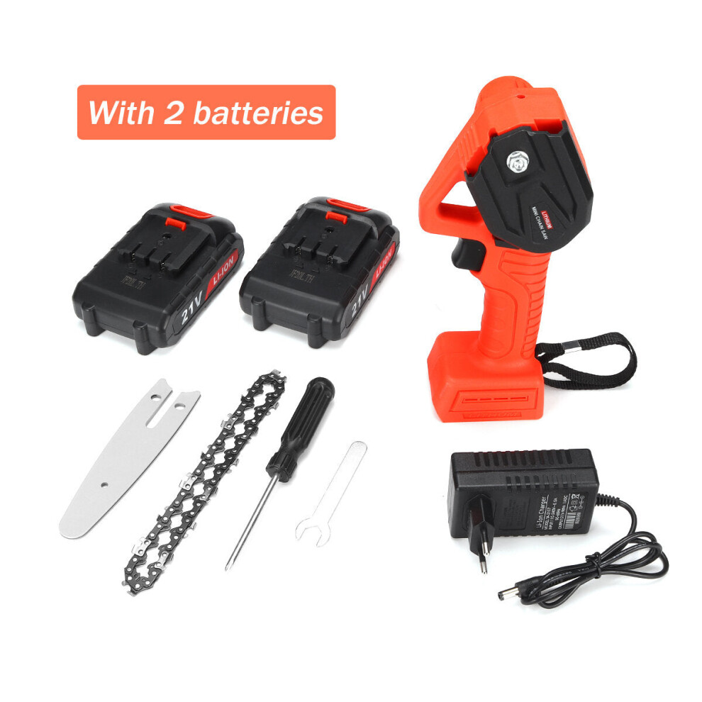 (Two Batteries) 600W 4 Inch Cordless Electric Chain Saw Wood Cutter Tools Garden Woodwork