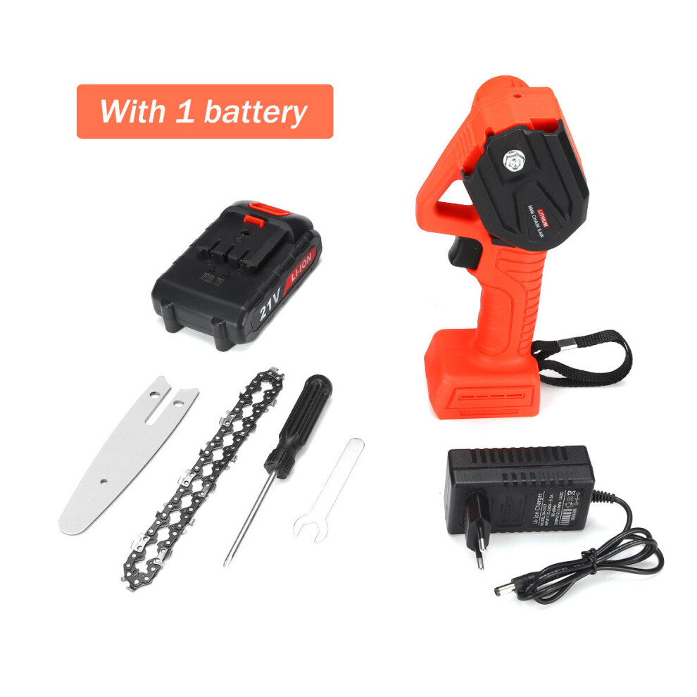 (One Battery) 600W 4 Inch Cordless Electric Chain Saw Wood Cutter Tools Garden Woodwork 9078193478051