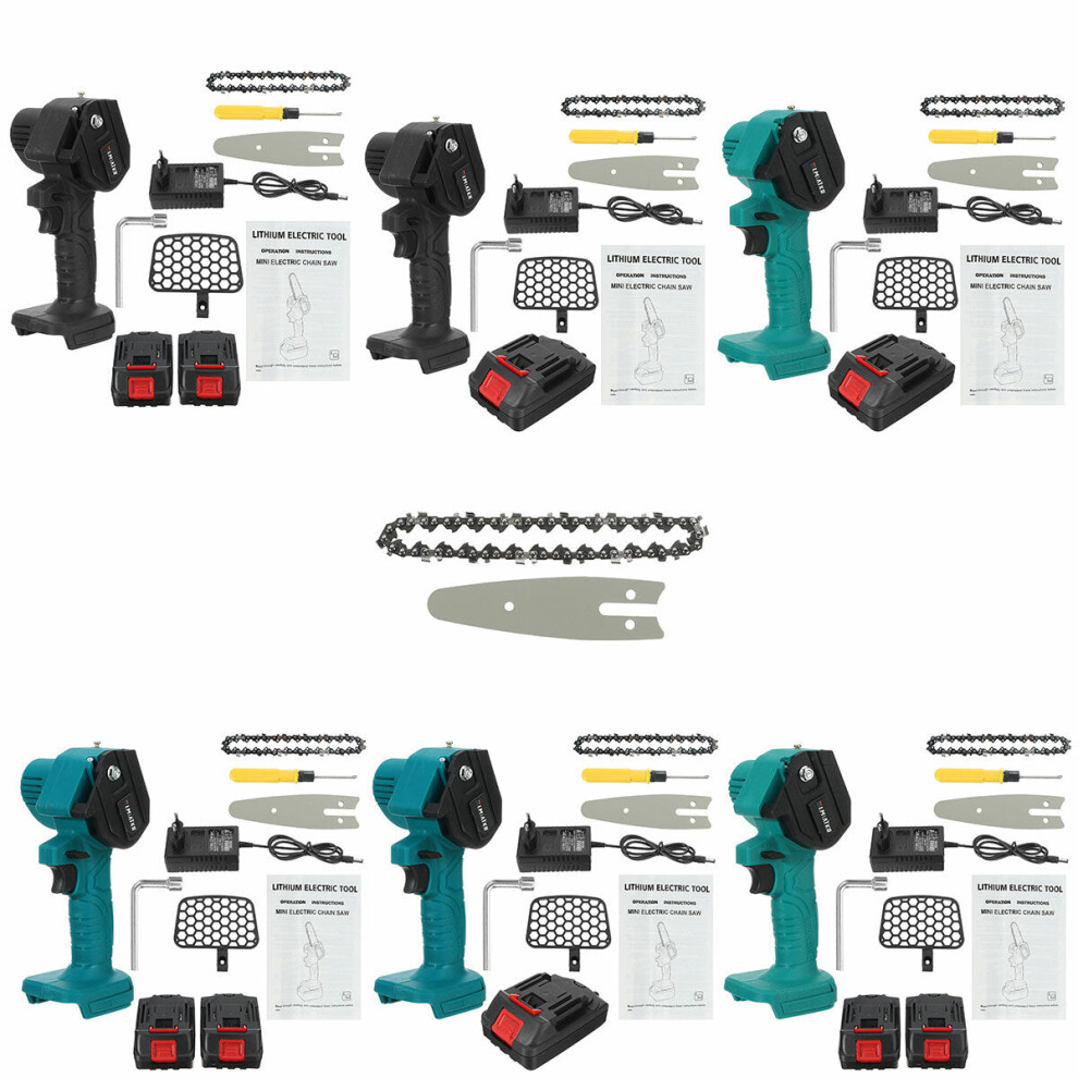 (Blue, One Battery) 4 Inch Mini Cordless Rechargeable Electric Chainsaw One-Hand Chain Saws Woodworking Cutting Tool