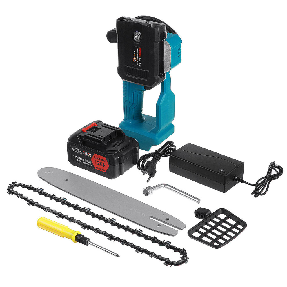 (One Battery, EU Plug) 21V 10 Inch Cordless Electric Chain Saw Wood Mini Cutter One-Hand Saw Woodworking Tool