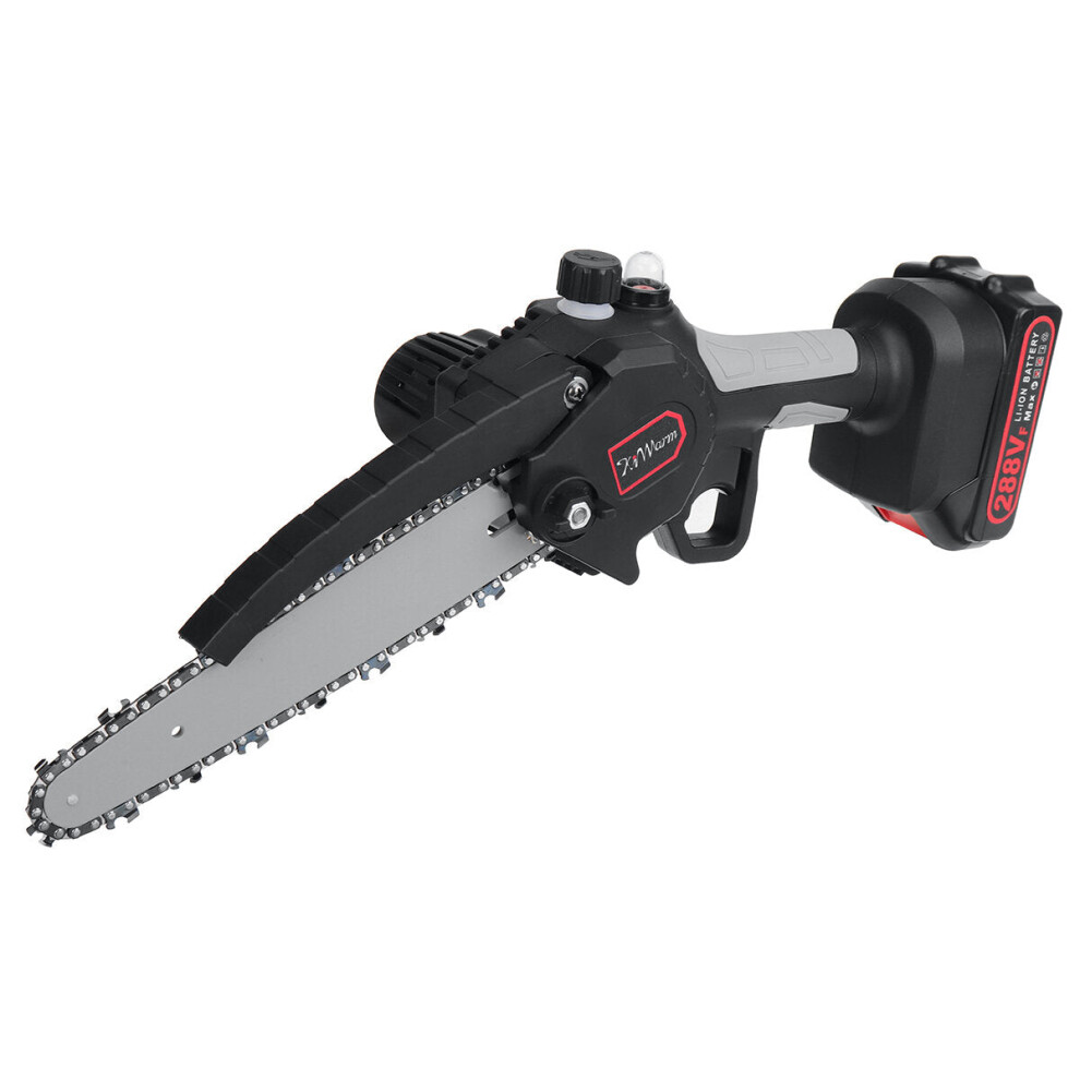 (Two Batteries, EU Plug) 8 Inch Portable Electric Saw Pruning Chain Saw Rechargeable Woodworking Power Tools Wood Cutter