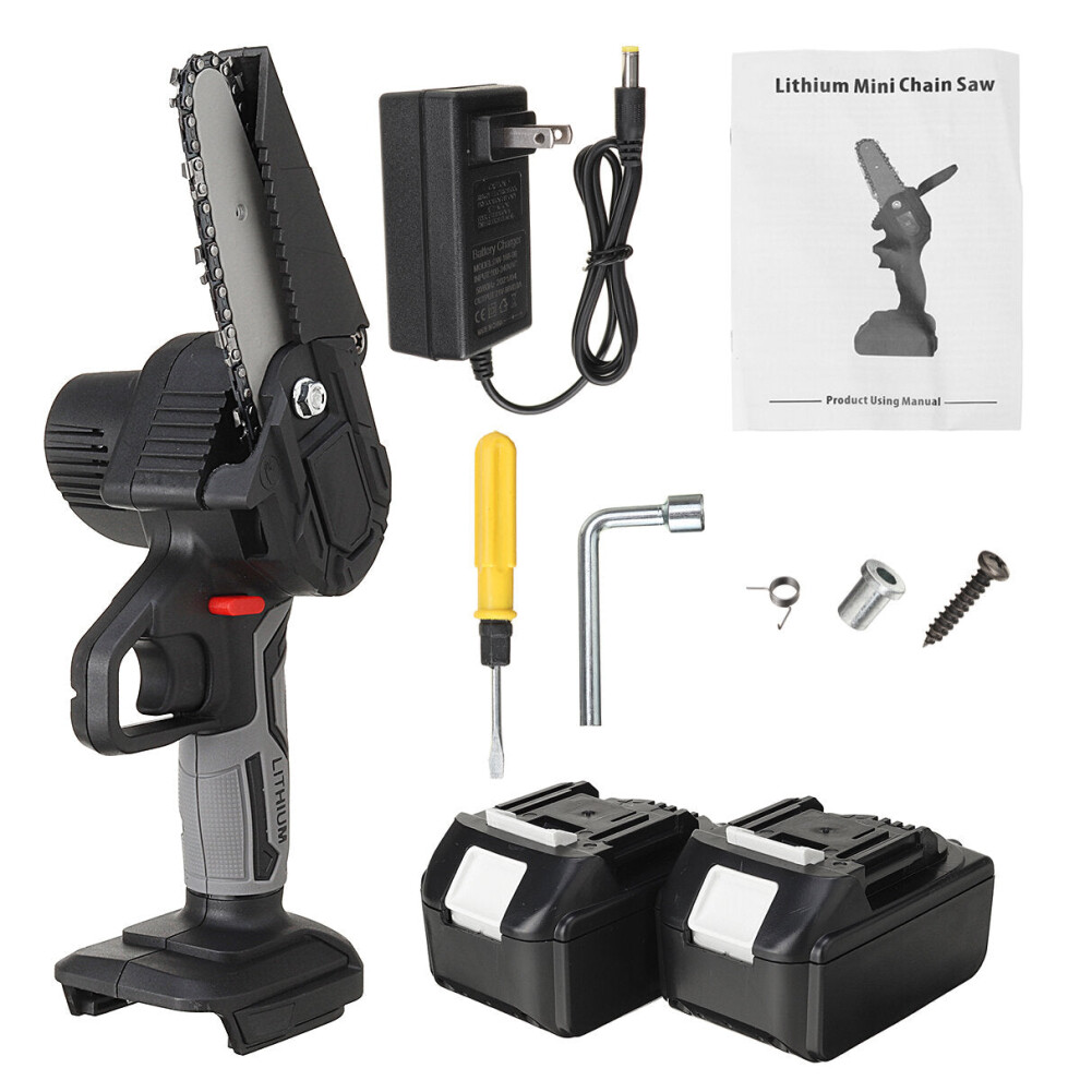 Photos - Saw GreenZech  21V 4/6 Inch Cordless Electric Chain  One-Hand  Mini Portable Woodworking Wood Cutter (Grey, Two 10-Cells Batteries)