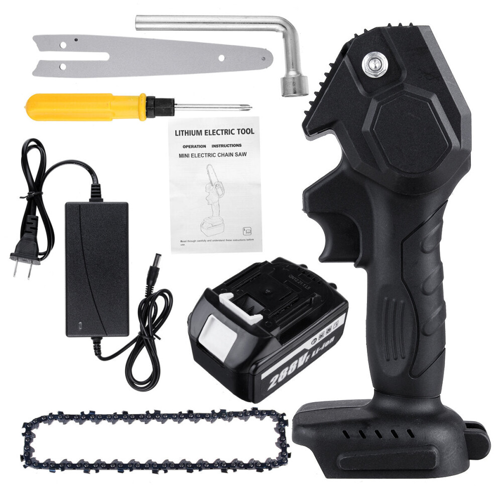 (One Battery, US Plug) 6 Inch Electric Chain Saw Pruning Chainsaw Rechargeable Woodworking Tool