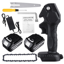 (Two Batteries, US Plug) 6 Inch Electric Chain Saw Pruning Chainsaw Rechargeable Woodworking Tool