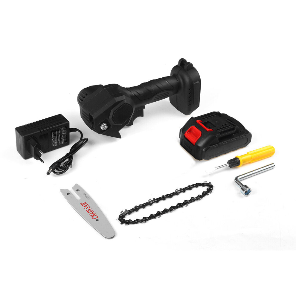 (One Battery, EU Plug) 550W 4 Inch Cordless Mini Electric Chainsaw Portable Rechargeable Woodworking Saw