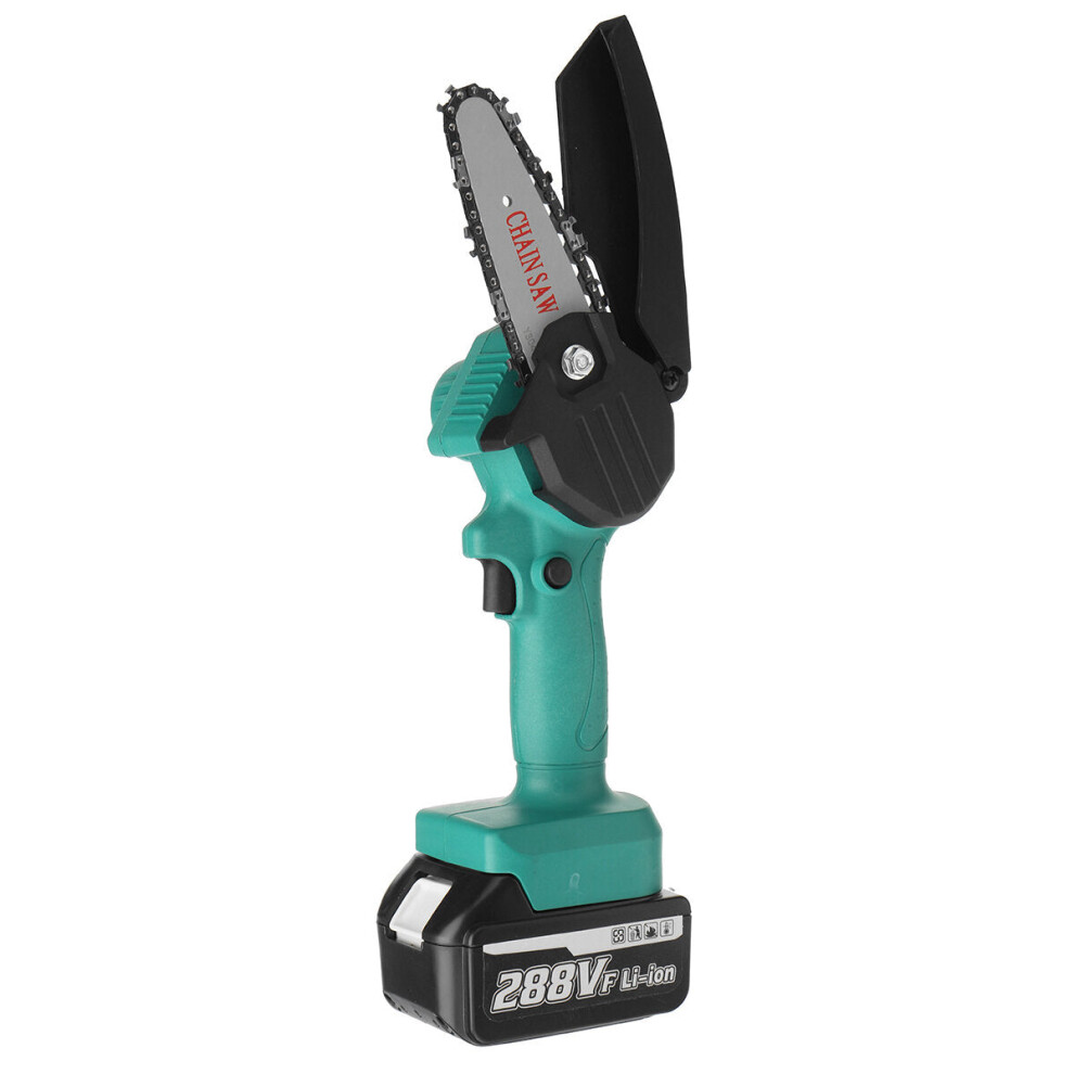 (Blue, Two Batteries) Cordless Electric One-Hand Saw Mini Woodworking Chain Saw