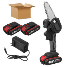 (Two Batteries, US Plug) 21V 4" Rechargeable Electric Chain Saw Cordless Portable Woodworking Wood Cutter