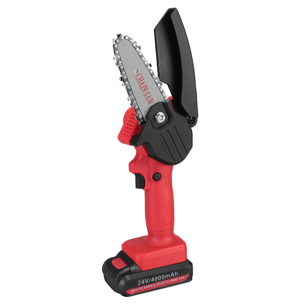 (Red, UK Plug) 4 Inch Electric Chain Saw Chainsaw Wood Cutter Garden Tool 21-24V