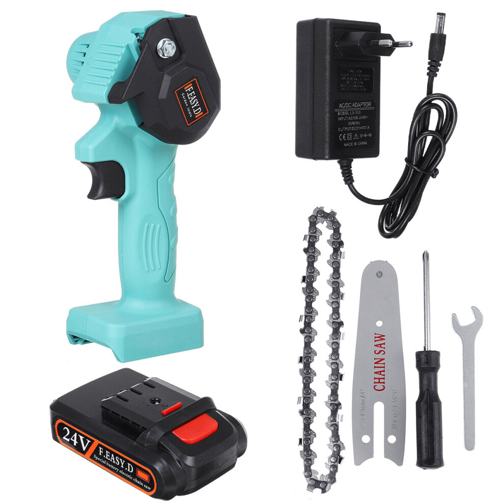 (One Battery, EU Plug) 24V 550W Rechargeable Mini Electric Chainsaw Handheld Wood Pruning Saw Kit