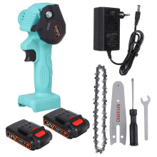 (Two Batteries, EU Plug) 24V 550W Rechargeable Mini Electric Chainsaw Handheld Wood Pruning Saw Kit