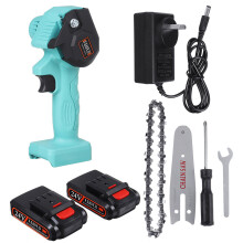 (Two Batteries, US Plug) 24V 550W Rechargeable Mini Electric Chainsaw Handheld Wood Pruning Saw Kit