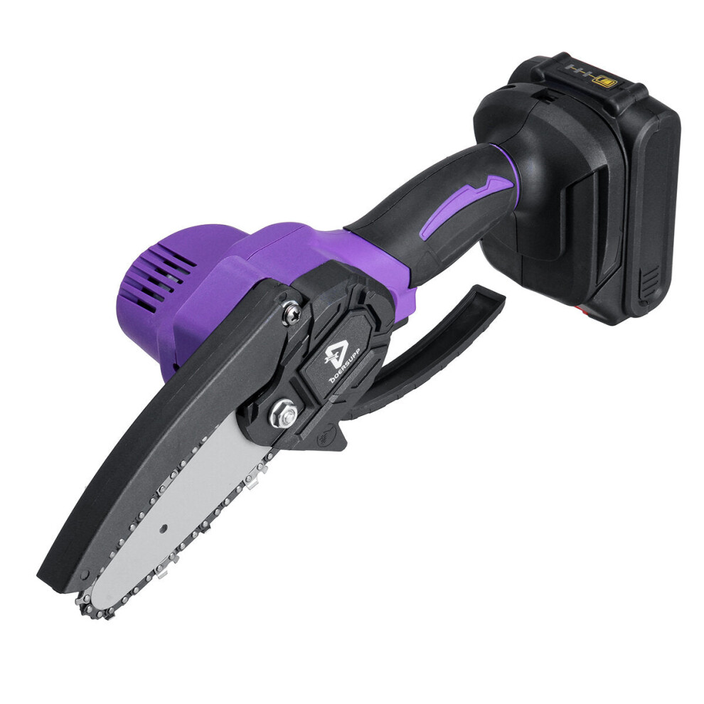 (One Battery, EU Plug) 4 Inch Cordless Electric Saw Chainsaw Pruning Saw Power Indicator Garden Carpentry Power Tools