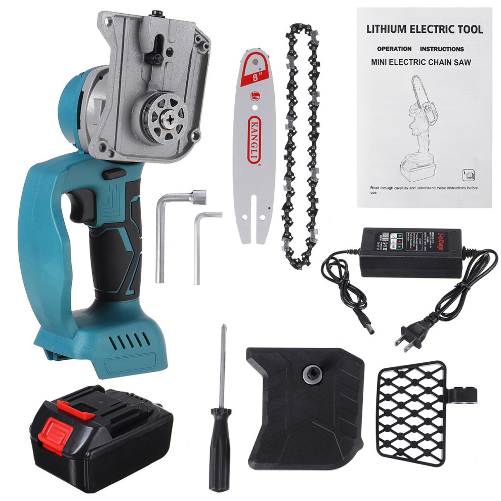 (US Plug, 8 inch) 21V Cordless Electric Chain Saw Wood Mini Cutter One-Hand Saw Woodworking Tool
