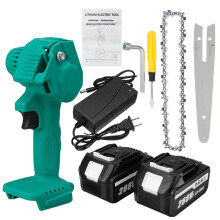 (Two Batteries, US Plug) 6 Inch Portable Electric Chain Saw Pruning Saw Rechargeable Woodworking Tool