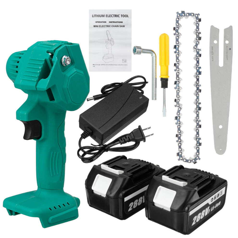 (Two Batteries, US Plug) 6 Inch Portable Electric Chain Saw Pruning Saw Rechargeable Woodworking Tool