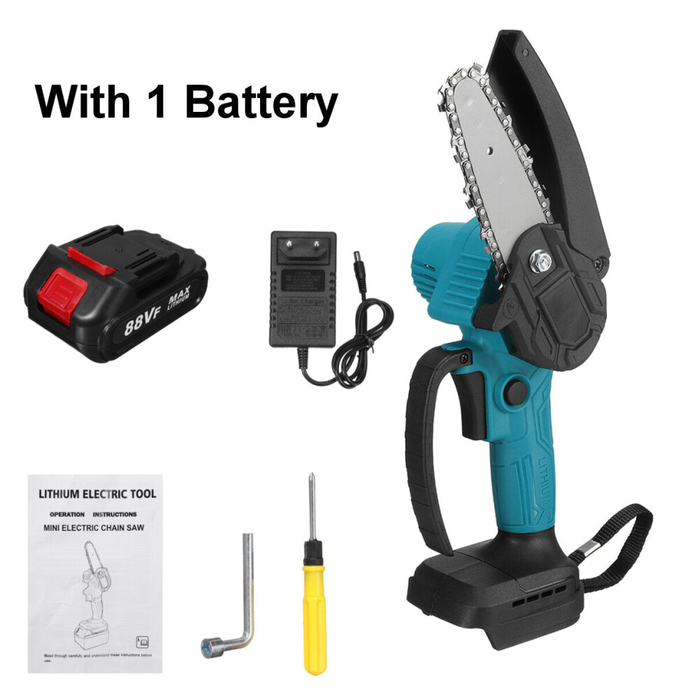 (Blue, Us Plug) 88Vf 4 Inch Cordless Electric Chain Saw Cordless Chainsaw Multi-Function Woodworking Wood Cutter 9078193475814