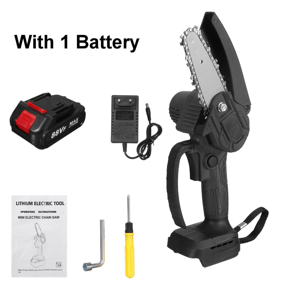 (Black, Au Plug) 88Vf 4 Inch Cordless Electric Chain Saw Cordless Chainsaw Multi-Function Woodworking Wood Cutter 9078193475838