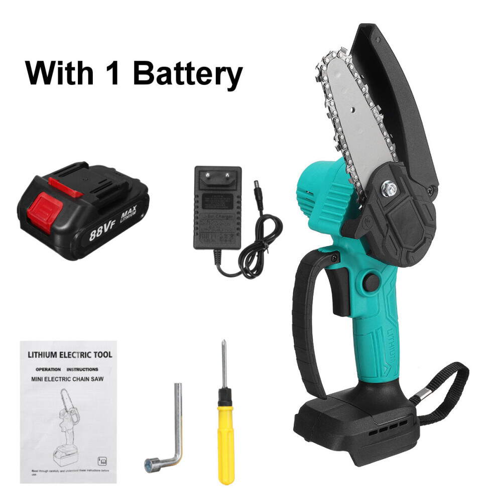 (Green, AU Plug) 88VF 4 Inch Cordless Electric Chain Saw Cordless Chainsaw Multi-function Woodworking Wood Cutter
