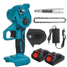 (Two Batteries, US Plug) 6 Inch Electric Chain Saw Portable Chainsaws Cutter Woodworking Tool W/ 1pc or 2pcs Battery