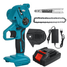 (One Battery, EU Plug) 6 Inch Electric Chain Saw Portable Chainsaws Cutter Woodworking Tool W/ 1pc or 2pcs Battery