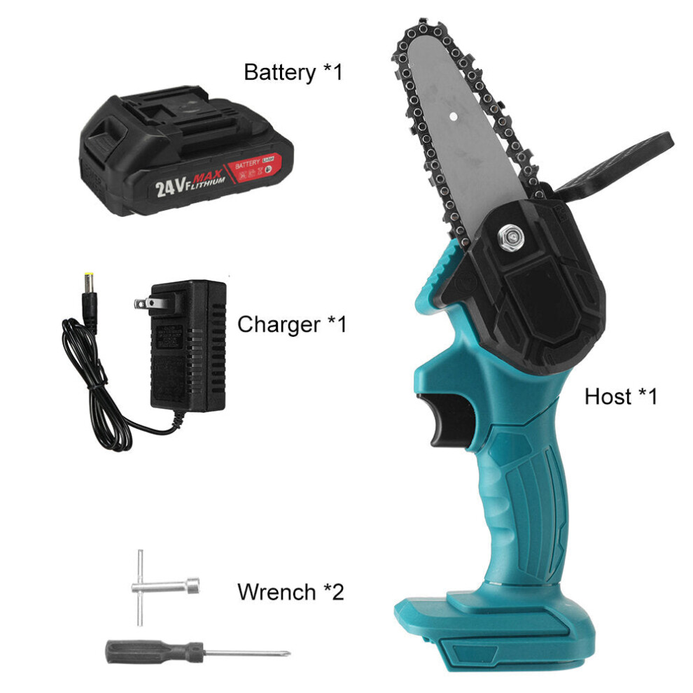 (One Battery) 4In 800W 24V Electric Chain Saw Handheld Logging Saw Wood Cutting Tool W/ 1Pc Battery 9078193476217