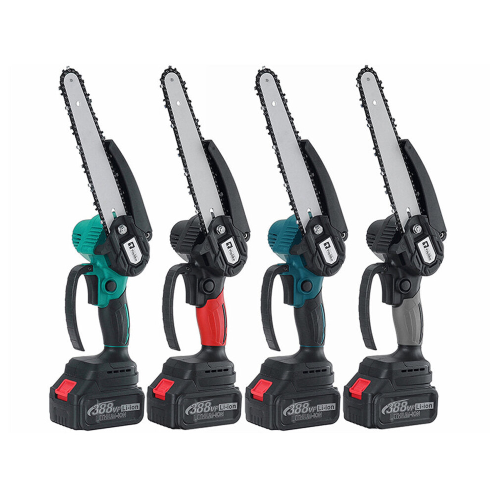 (Dark blue, with 2 Batteries) 388VF 8 Inch Cordless Electric Chain Saw One-Hand Wood Cutter Pruning Saw Power Tools