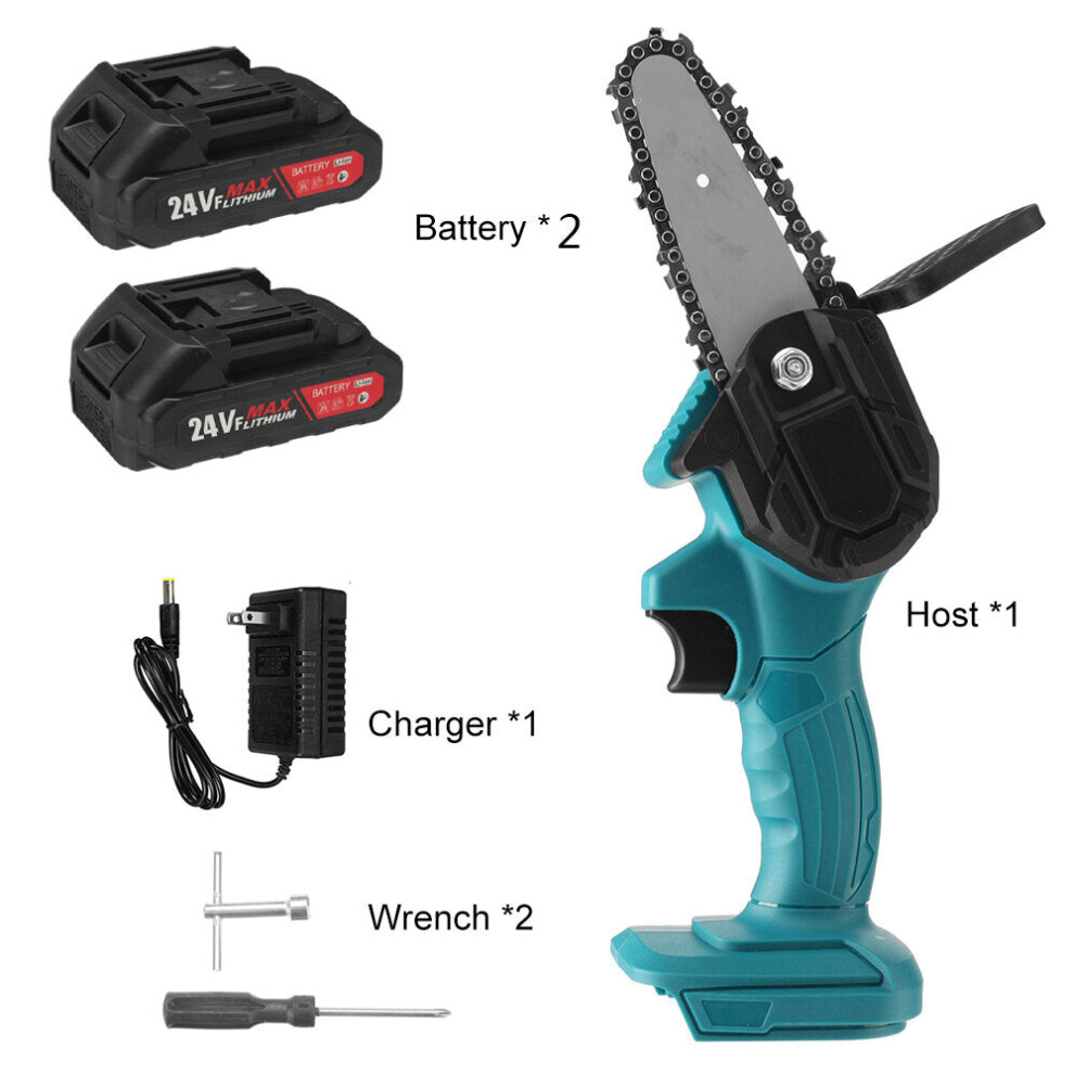 (Two Batteries) 4In 800W 24V Electric Chain Saw Handheld Logging Saw Wood Cutting Tool W/ 1Pc Battery 9078193476224