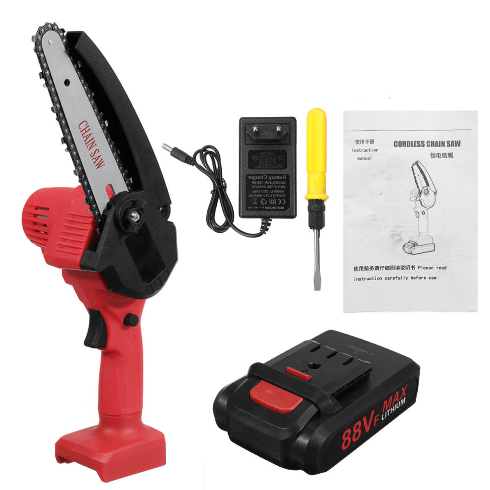 (One Battery) 88VF 6 Inch Rechargable Digital Display Indicator Battery Chain Saw Wood Work Cutter Tool