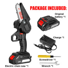 (Black & 1 Battery) 4 Inch Electric Chainsaws Rechargeable Portable Chain Saw Woodworking Tool Wood Cutter W/ 1/2 Battery