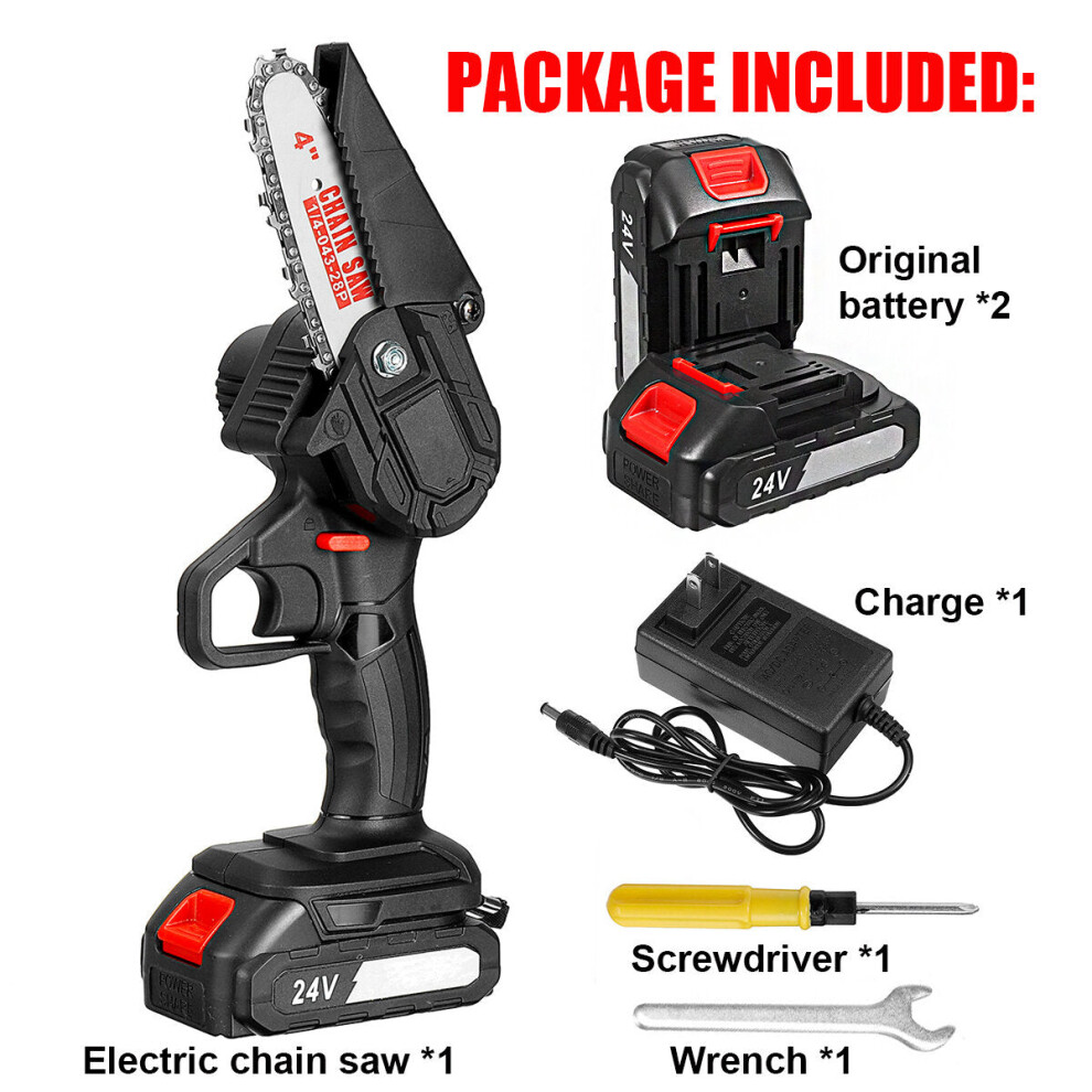Photos - Saw GreenZech  4 Inch Electric Chainsaws Rechargeable Portable Chain  Woodworking Tool Wood Cutter W/ 1/2 Battery (Black & 2 Batteries)