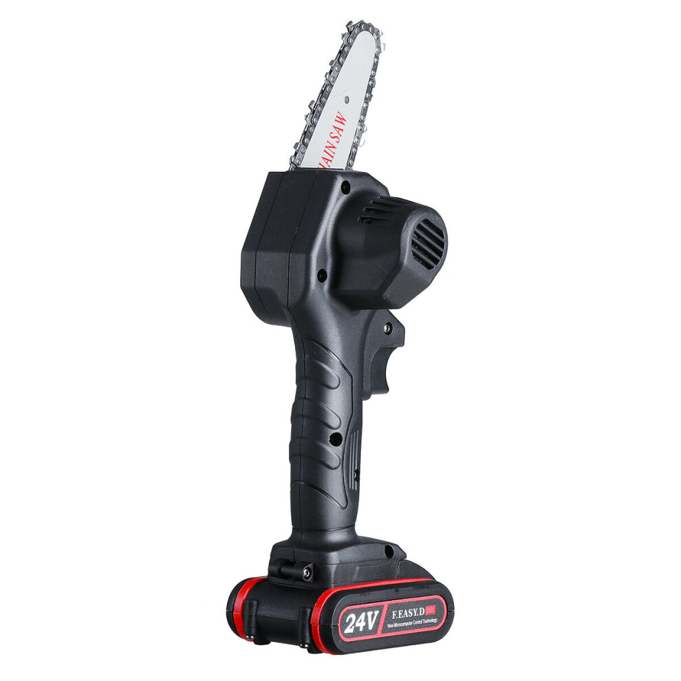 (Black, Without Battery) 4" 24V Rechargeable Cordless Electric Saw Mini Handheld Chainsaw Wood Cutter Tool