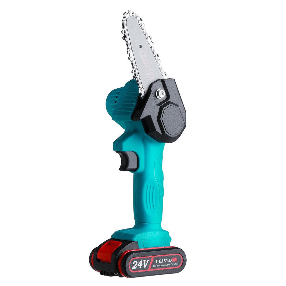 (Green, One Battery) 4" 24V Rechargeable Cordless Electric Saw Mini Handheld Chainsaw Wood Cutter Tool